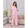 image:imageEkouaer Womens Silk Pajamas for Womens Sets Satin Pjs 2 Piece Button Up Loungewear Short Sleeve Soft Sleepwear with PocketsPink Stripe