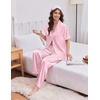 image:imageEkouaer Womens Silk Pajamas for Womens Sets Satin Pjs 2 Piece Button Up Loungewear Short Sleeve Soft Sleepwear with PocketsPink Stripe