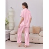 image:imageEkouaer Womens Silk Pajamas for Womens Sets Satin Pjs 2 Piece Button Up Loungewear Short Sleeve Soft Sleepwear with PocketsPink Stripe