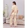 image:imageEkouaer Womens Silk Pajamas for Womens Sets Satin Pjs 2 Piece Button Up Loungewear Short Sleeve Soft Sleepwear with PocketsYellow Stripe