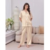 image:imageEkouaer Womens Silk Pajamas for Womens Sets Satin Pjs 2 Piece Button Up Loungewear Short Sleeve Soft Sleepwear with PocketsYellow Stripe