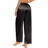 image:imageEkouaer Womens Silk Satin Pajama Pants Casual Loose Lounge Pants Drawstring Elastic Waist Wide Leg Pj Bottoms with PocketsBlack