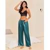 image:imageEkouaer Womens Silk Satin Pajama Pants Casual Loose Lounge Pants Drawstring Elastic Waist Wide Leg Pj Bottoms with PocketsBlue Green