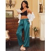 image:imageEkouaer Womens Silk Satin Pajama Pants Casual Loose Lounge Pants Drawstring Elastic Waist Wide Leg Pj Bottoms with PocketsBlue Green