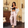 image:imageEkouaer Womens Silk Satin Pajama Pants Casual Loose Lounge Pants Drawstring Elastic Waist Wide Leg Pj Bottoms with PocketsChampagne