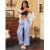 image:imageEkouaer Womens Silk Satin Pajama Pants Casual Loose Lounge Pants Drawstring Elastic Waist Wide Leg Pj Bottoms with PocketsClear Blue