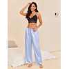 image:imageEkouaer Womens Silk Satin Pajama Pants Casual Loose Lounge Pants Drawstring Elastic Waist Wide Leg Pj Bottoms with PocketsClear Blue