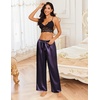 image:imageEkouaer Womens Silk Satin Pajama Pants Casual Loose Lounge Pants Drawstring Elastic Waist Wide Leg Pj Bottoms with PocketsDark Purple