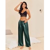 image:imageEkouaer Womens Silk Satin Pajama Pants Casual Loose Lounge Pants Drawstring Elastic Waist Wide Leg Pj Bottoms with PocketsDeep Green