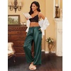 image:imageEkouaer Womens Silk Satin Pajama Pants Casual Loose Lounge Pants Drawstring Elastic Waist Wide Leg Pj Bottoms with PocketsDeep Green