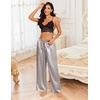 image:imageEkouaer Womens Silk Satin Pajama Pants Casual Loose Lounge Pants Drawstring Elastic Waist Wide Leg Pj Bottoms with PocketsLight Gray