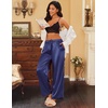 image:imageEkouaer Womens Silk Satin Pajama Pants Casual Loose Lounge Pants Drawstring Elastic Waist Wide Leg Pj Bottoms with PocketsNavy Blue