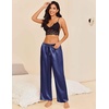 image:imageEkouaer Womens Silk Satin Pajama Pants Casual Loose Lounge Pants Drawstring Elastic Waist Wide Leg Pj Bottoms with PocketsNavy Blue