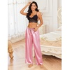 image:imageEkouaer Womens Silk Satin Pajama Pants Casual Loose Lounge Pants Drawstring Elastic Waist Wide Leg Pj Bottoms with PocketsPink