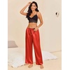 image:imageEkouaer Womens Silk Satin Pajama Pants Casual Loose Lounge Pants Drawstring Elastic Waist Wide Leg Pj Bottoms with PocketsRed