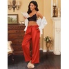 image:imageEkouaer Womens Silk Satin Pajama Pants Casual Loose Lounge Pants Drawstring Elastic Waist Wide Leg Pj Bottoms with PocketsRed