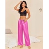 image:imageEkouaer Womens Silk Satin Pajama Pants Casual Loose Lounge Pants Drawstring Elastic Waist Wide Leg Pj Bottoms with PocketsRose