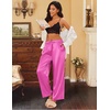 image:imageEkouaer Womens Silk Satin Pajama Pants Casual Loose Lounge Pants Drawstring Elastic Waist Wide Leg Pj Bottoms with PocketsRose