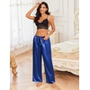 image:imageEkouaer Womens Silk Satin Pajama Pants Casual Loose Lounge Pants Drawstring Elastic Waist Wide Leg Pj Bottoms with PocketsRoyal Blue