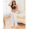 image:imageEkouaer Womens Silk Satin Pajama Pants Casual Loose Lounge Pants Drawstring Elastic Waist Wide Leg Pj Bottoms with PocketsWhite