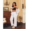 image:imageEkouaer Womens Silk Satin Pajama Pants Casual Loose Lounge Pants Drawstring Elastic Waist Wide Leg Pj Bottoms with PocketsWhite