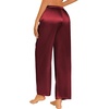 image:imageEkouaer Womens Silk Satin Pajama Pants Casual Loose Lounge Pants Drawstring Elastic Waist Wide Leg Pj Bottoms with PocketsWine Red