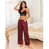 image:imageEkouaer Womens Silk Satin Pajama Pants Casual Loose Lounge Pants Drawstring Elastic Waist Wide Leg Pj Bottoms with PocketsWine Red