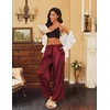 image:imageEkouaer Womens Silk Satin Pajama Pants Casual Loose Lounge Pants Drawstring Elastic Waist Wide Leg Pj Bottoms with PocketsWine Red