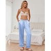 image:imageEkouaer Womens Silk Satin Pajama Pants Soft Loose Lounge Pants Lightweight Elastic Waist Wide Leg Pj Bottoms with PocketsLight Blue