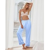 image:imageEkouaer Womens Silk Satin Pajama Pants Soft Loose Lounge Pants Lightweight Elastic Waist Wide Leg Pj Bottoms with PocketsLight Blue