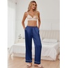 image:imageEkouaer Womens Silk Satin Pajama Pants Soft Loose Lounge Pants Lightweight Elastic Waist Wide Leg Pj Bottoms with PocketsNavy