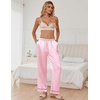 image:imageEkouaer Womens Silk Satin Pajama Pants Soft Loose Lounge Pants Lightweight Elastic Waist Wide Leg Pj Bottoms with PocketsPink