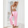 image:imageEkouaer Womens Silk Satin Pajama Pants Soft Loose Lounge Pants Lightweight Elastic Waist Wide Leg Pj Bottoms with PocketsPink