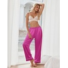 image:imageEkouaer Womens Silk Satin Pajama Pants Soft Loose Lounge Pants Lightweight Elastic Waist Wide Leg Pj Bottoms with PocketsRose
