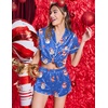 image:imageEkouaer Womens Silk Satin Pajamas Short Sleeve PJS Shorts Set Soft Button Down Sleepwear 2 Piece Loungewear S5XLBlue Christmas Snowman