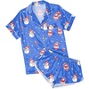 image:imageEkouaer Womens Silk Satin Pajamas Short Sleeve PJS Shorts Set Soft Button Down Sleepwear 2 Piece Loungewear S5XLBlue Christmas Snowman