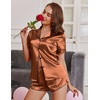 image:imageEkouaer Womens Silk Satin Pajamas Short Sleeve PJS Shorts Set Soft Button Down Sleepwear 2 Piece Loungewear S5XLCaramel