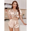 image:imageEkouaer Womens Silk Satin Pajamas Short Sleeve PJS Shorts Set Soft Button Down Sleepwear 2 Piece Loungewear S5XLChampagne