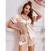 image:imageEkouaer Womens Silk Satin Pajamas Short Sleeve PJS Shorts Set Soft Button Down Sleepwear 2 Piece Loungewear S5XLChampagne