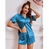 image:imageEkouaer Womens Silk Satin Pajamas Short Sleeve PJS Shorts Set Soft Button Down Sleepwear 2 Piece Loungewear S5XLDark Blue