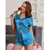 image:imageEkouaer Womens Silk Satin Pajamas Short Sleeve PJS Shorts Set Soft Button Down Sleepwear 2 Piece Loungewear S5XLDark Blue