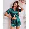 image:imageEkouaer Womens Silk Satin Pajamas Short Sleeve PJS Shorts Set Soft Button Down Sleepwear 2 Piece Loungewear S5XLDark Green