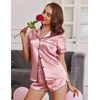 image:imageEkouaer Womens Silk Satin Pajamas Short Sleeve PJS Shorts Set Soft Button Down Sleepwear 2 Piece Loungewear S5XLDark Pink