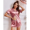 image:imageEkouaer Womens Silk Satin Pajamas Short Sleeve PJS Shorts Set Soft Button Down Sleepwear 2 Piece Loungewear S5XLDusty Rose