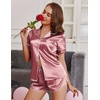 image:imageEkouaer Womens Silk Satin Pajamas Short Sleeve PJS Shorts Set Soft Button Down Sleepwear 2 Piece Loungewear S5XLDusty Rose