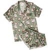 image:imageEkouaer Womens Silk Satin Pajamas Short Sleeve PJS Shorts Set Soft Button Down Sleepwear 2 Piece Loungewear S5XLGreen Christmas Snowman