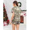 image:imageEkouaer Womens Silk Satin Pajamas Short Sleeve PJS Shorts Set Soft Button Down Sleepwear 2 Piece Loungewear S5XLGreen Christmas Snowman