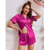 image:imageEkouaer Womens Silk Satin Pajamas Short Sleeve PJS Shorts Set Soft Button Down Sleepwear 2 Piece Loungewear S5XLHot Pink