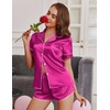 image:imageEkouaer Womens Silk Satin Pajamas Short Sleeve PJS Shorts Set Soft Button Down Sleepwear 2 Piece Loungewear S5XLHot Pink