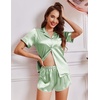 image:imageEkouaer Womens Silk Satin Pajamas Short Sleeve PJS Shorts Set Soft Button Down Sleepwear 2 Piece Loungewear S5XLIce Green